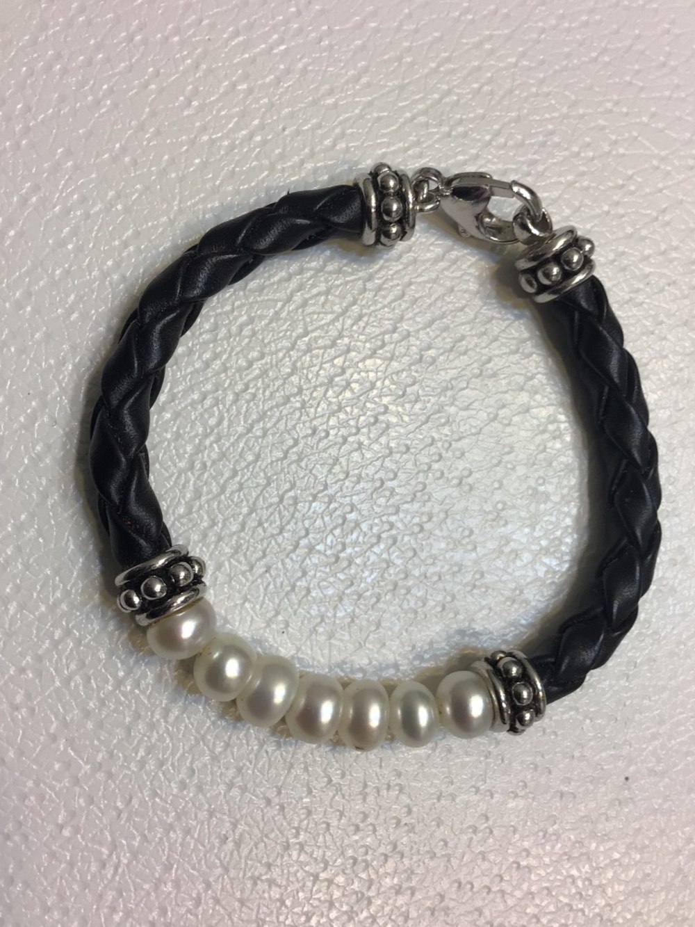 Honora 925 Sterling Silverl Black Leather Freshwater Pearls Bracelet